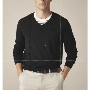 J.Crew Xinao Merino Wool V-Neck Sweater Mens L Black Long Sleeve AD337 Pullover